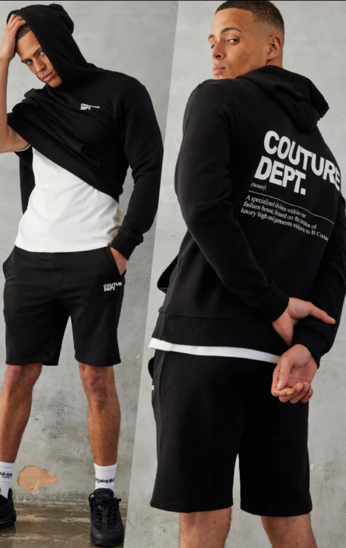Osborne hoodie, T-shirt & short set - black and white