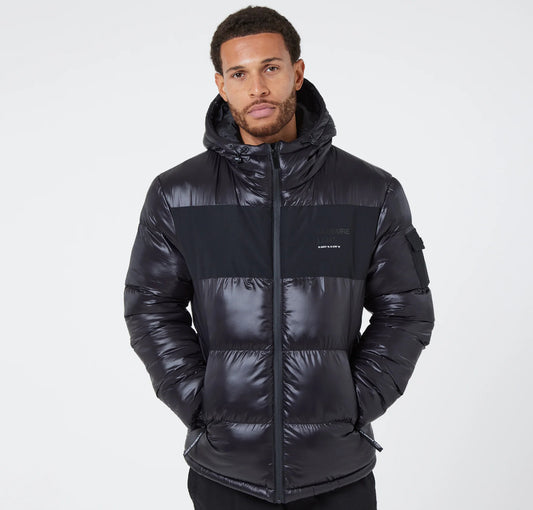 Branded LDN pocket puffer jacket | black shine